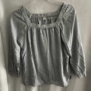 Old Navy Peasant Blouse Womens Small Blue Striped Square Neck Tie Sleeve Boho